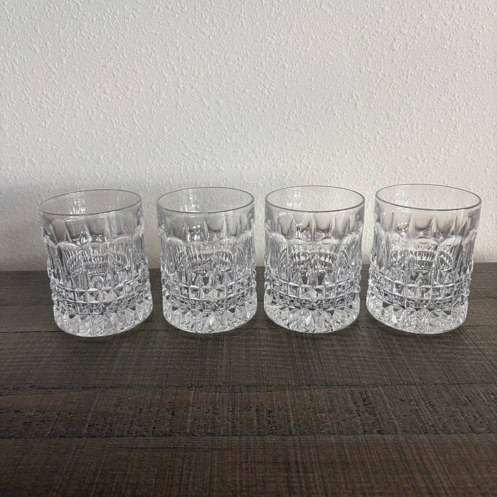 Unbranded Whiskey Glasses Set of 4 Clear Diamond Cut Lowball Rocks Glasses 10oz